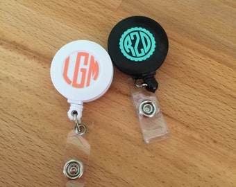 Monogram Badge Holder, Monogram Badge Reel, Teacher Gift, Nurse Gift
