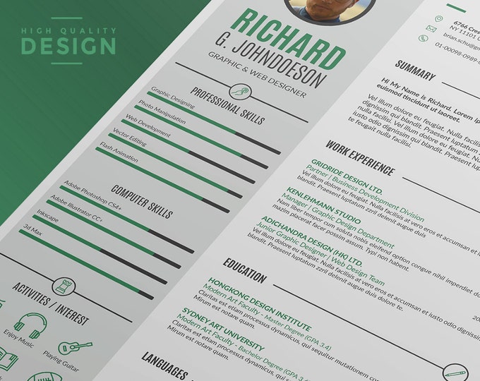Modern Resume Template / Curriculum Vitae. Creative Resume and Cover Letter Design in Word + InDesign Format, Easy-to-edit, Instant Download