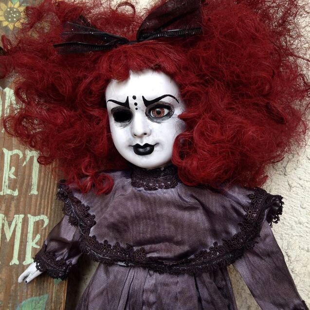 Red Head Goth Girl Mourning Creepy Horror Doll by by MysticCrypt