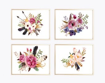 botanical print SET OF 4 watercolor print flowers botanical illustration art poster watercolor print wall art print nursery herb art print