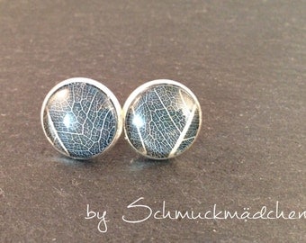 Earrings silver leaf blue