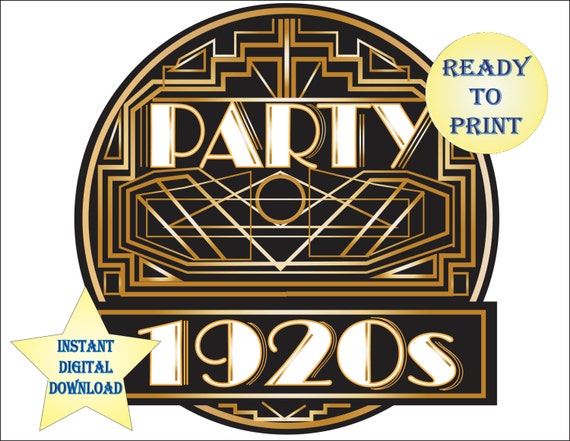 1920s Party Printable Cake Topper File Round Gold Black