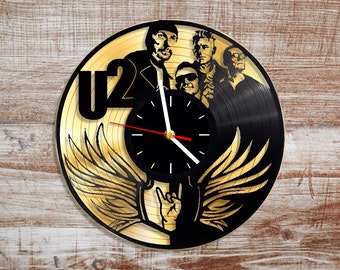 U2 vinyl record wall clock. Gold vinyl record. Rock band