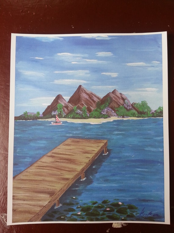 Items similar to Dock acrylic painting print on Etsy