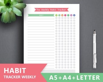 Habit Planner Printable "WEEKLY HABIT" Letter A4 A5 Planner Binder. Instant Download, Healthy Habit Planner, Goal Planner, Habit Binder plan