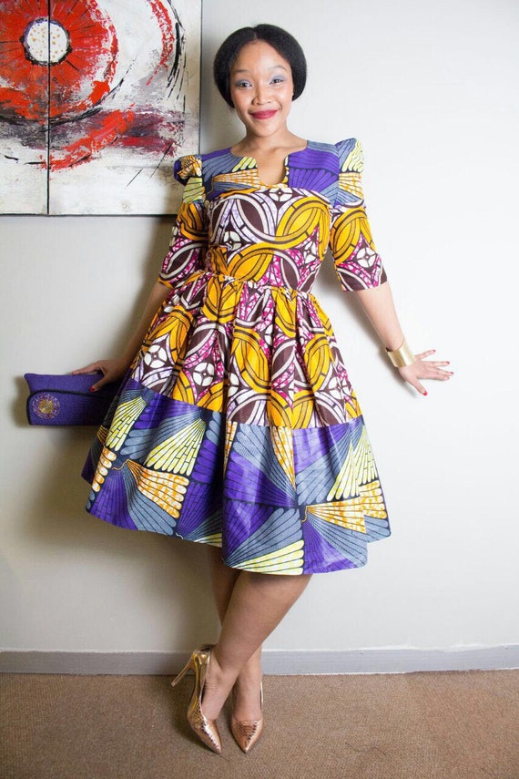 Purple African print dress purple dress by EssieAfricanPrint