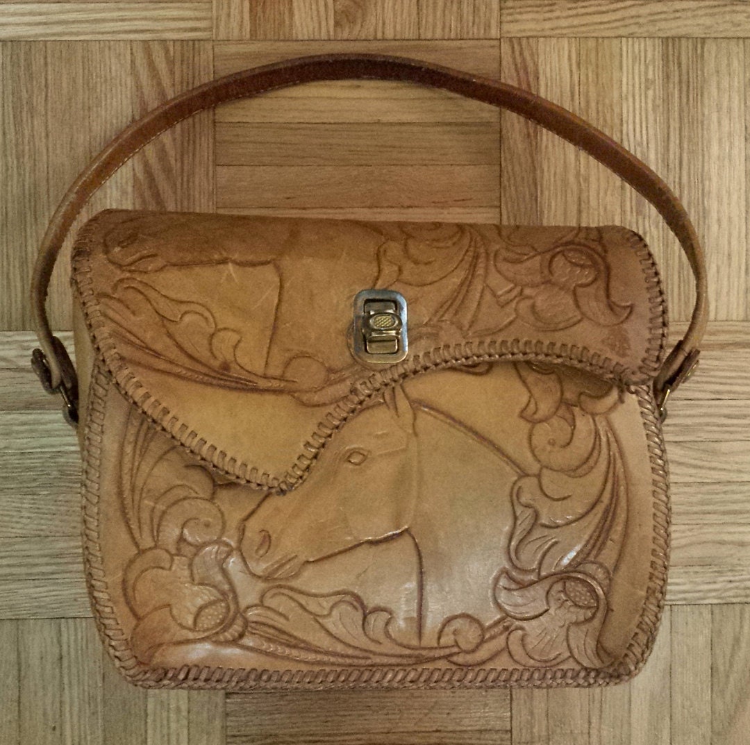 1970's vintage 'Western' hand tooled leather purse