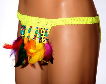 Sexy festival panties Erotic mens underwear Burning man Crochet sexy beads feathers Super sexy Erotic sexy man Erotic Thongs PHOENIX BIRD 2