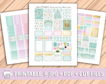 PASTEL CHRISTMAS Printable Planner Stickers/for use with Erin Condren/Weekly Kit/Silhouette Cutfiles/Winter White Christmas
