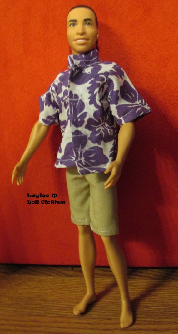 Ken Doll Hawaiian Shirt and Khaki shorts