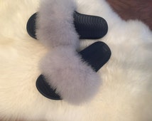 Unique fur slides related items | Etsy