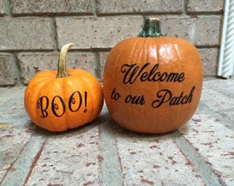 Pumpkin Decal - Welcome to our Patch Decal - Halloween Decal - Cat Decal - Bat Decal - Boo! Decal - .99 Shipping