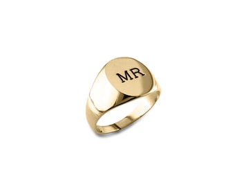 Personalized, engraved gold signet ring