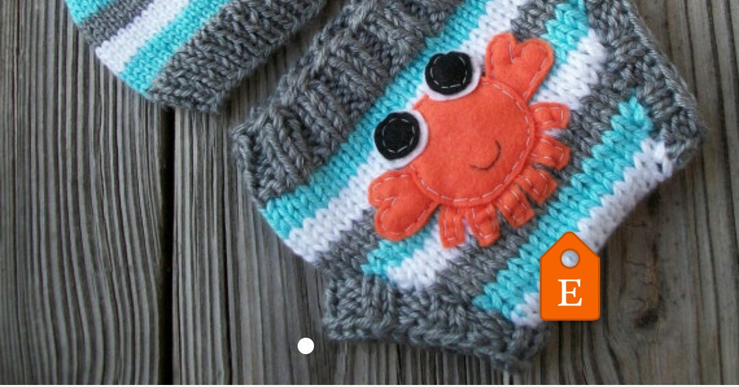 Knit Nautical Baby Boy hat with ANCHOR Baby Beanie