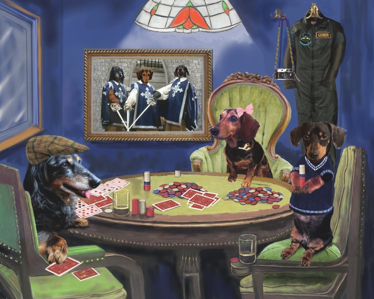 Poker Dogs Custom Pet Portrait Digital Painting on Canvas Dog