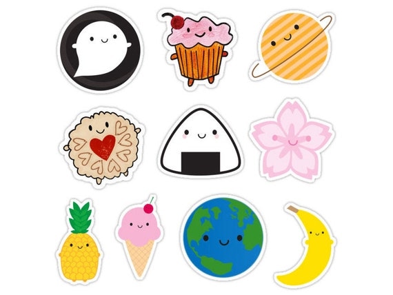  Kawaii Vinyl Stickers Die cut food space animals