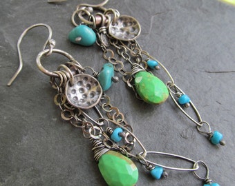 Silver earrings Turquoise Silver jewelry silver Charm Earrings Dangling Gemstone earrings wire wrapped Earrings Silver Turquoise Earrings