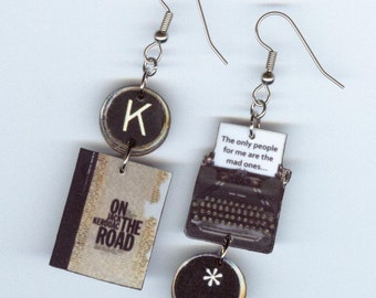 Book Cover Earrings Kerouac On the Road Typewriter key jewelry readers literary gift