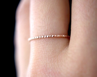 Lined Rose Gold ring, 14K Rose Gold fill ring, rose gold stacking ring, rose gold ring, notched ring, thin ring, bark ring, hammered