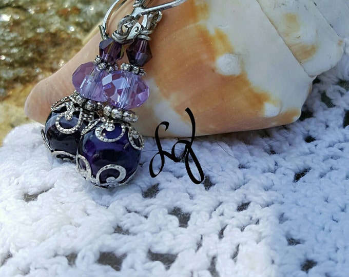 Crystal Earrings, Genie Bottle, Dangle Earrings, Purple Earrings, Silver Earrings