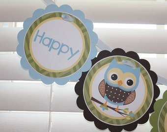 OWL Birthday Banner / Owl Boy Birthday Banner / Owl Birthday Party / Owl Boy Birthday Party / Owl Baby Shower / Boy Owl Birthday Banner