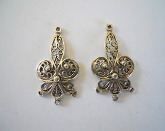 Pair Sterling Filigree 3 Loop Chandelier Earring Findings