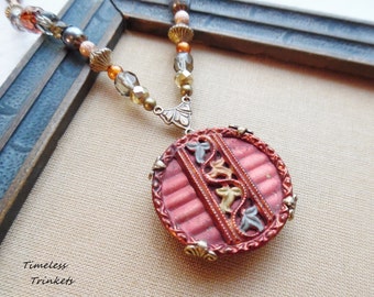 Autumn's Glory Antique Button Necklace with Vintage and Czech Glass, One of a Kind Design, Beautiful and Unique