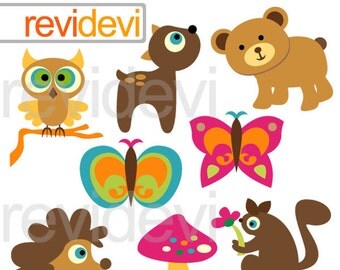 Woodland animals clipart / owl, bear deer, hedgehog, squarrel, butterflies digital clipart / woodland forest