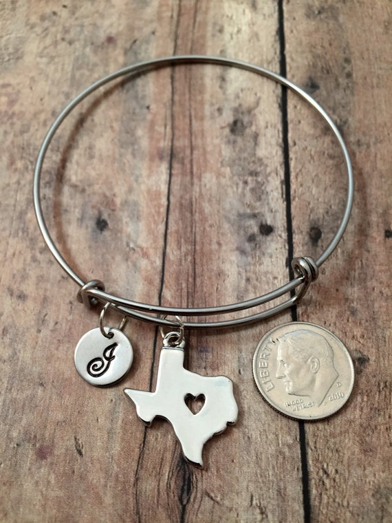 Texas initial bangle Lone Star state bracelet state jewelry
