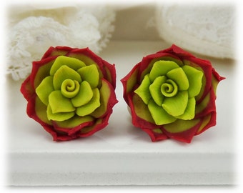 Red Succulent Earrings Stud or Clip On - Red Succulent Jewelry Collection