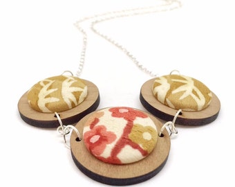 Three Button Necklace - Mustard and Rust