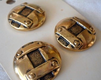 Set of 3 VINTAGE Gold Metal Imitation Riveted BUTTONS