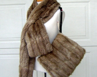 Real Fur Stole Wrap& Muff Set Vintage Possibly Mink Lovely Color and Condition Plush Warm