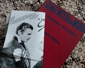 Gone With The Wind by Margaret Mitchell Motion Picture Edition with Magazine Printss of Rhett and Scarlett