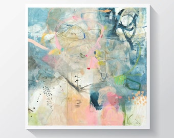 Abstract painting, Original mixed media painting on stretched canvas, Soft colors painting. 24" x 24"