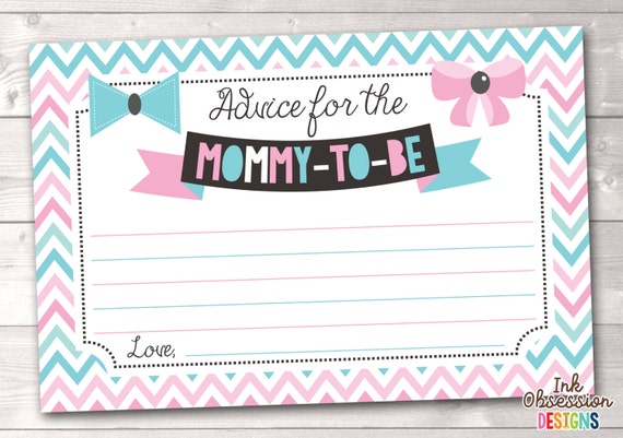 Gender Reveal Party Printable Advice Cards For Mommy To Be