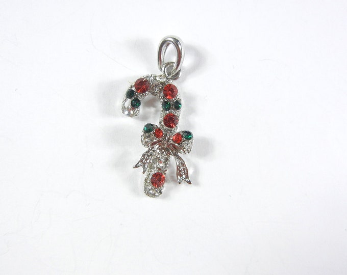 Christmas Cane Pendant Red Green Rhinestones