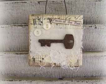 Original Collage Vintage Collage Altered Mixed Media Vintage Skeleton Key Mini Collage Vintage Mixed Media Altered Art Vintage Steampunk