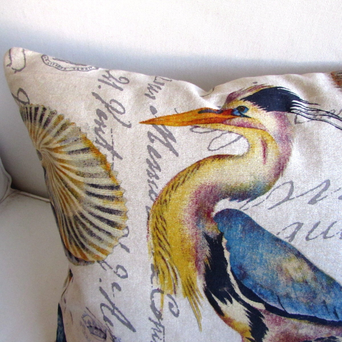 BLUE HERON pillow cover ready to ship ooak