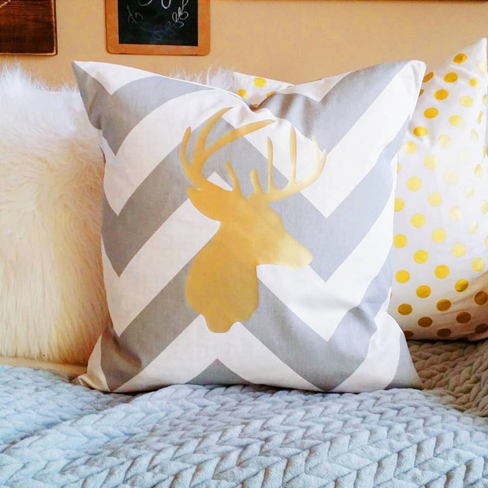 Gold Deer Silhouette Pillow Cover