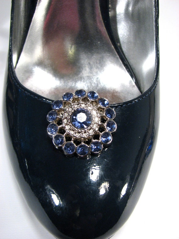 Blue Shoe Clips 1 Pair Midnight Blue Rhinestone Navy Blue