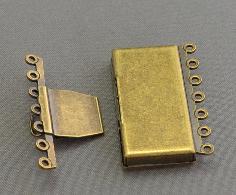 Box Clasp 7 Strand in Vintage Look Brass Finish by whitefoxbeads