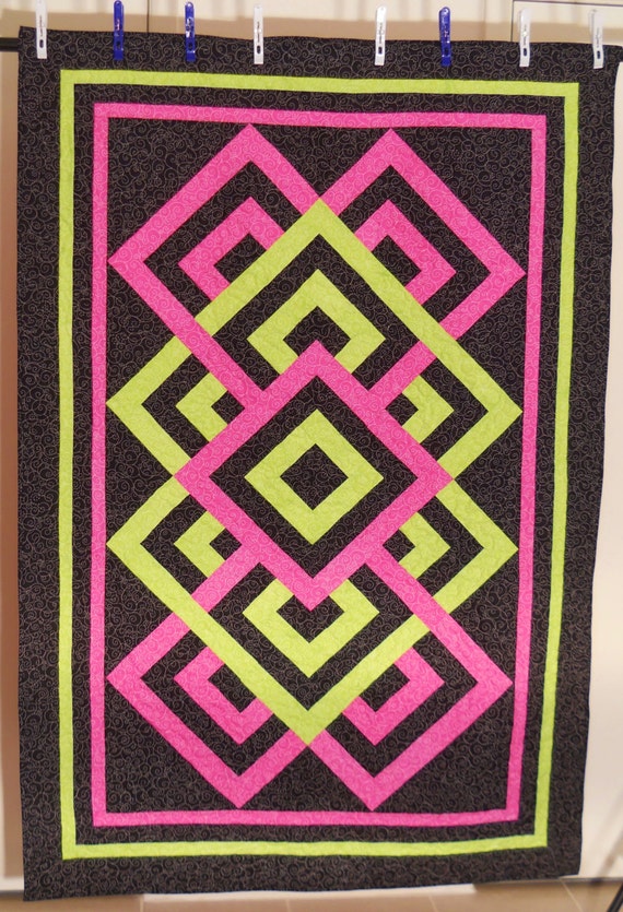 Modern Quilt / Sofa Quilt / Throw Quilt / Pink Green Quilt