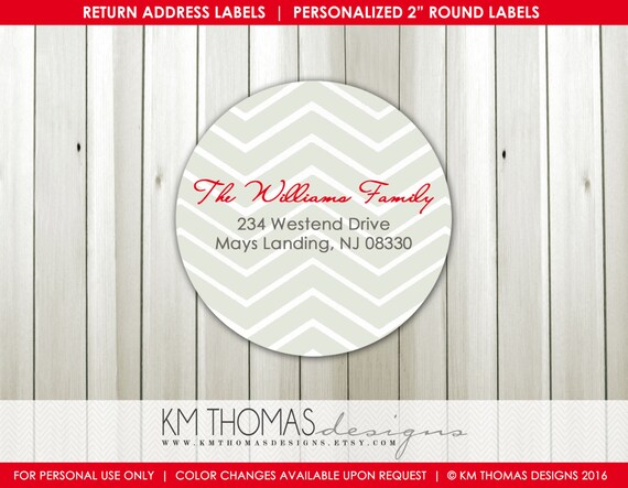 Chevron Return Address Label - Printable Return Address Label - Return Address Sticker - Red and Light Gray - Round Label - WH111 Il_570xn