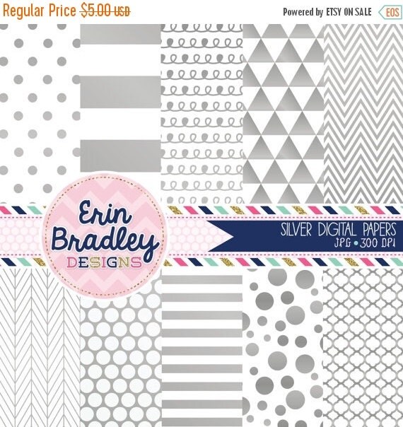 60% OFF SALE Silver Digital Paper Pack by ErinBradleyDesigns