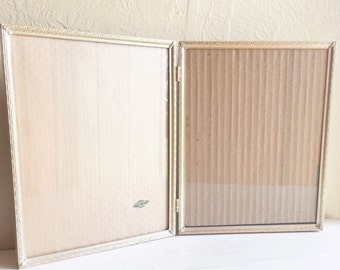 Beautiful Vintage Folding 8x10 Gold Metal Picture Frame Bi-fold Filigree Corners