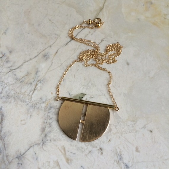 Mirror Pendant. Brass. Gold Filled. Geometric. Simple. Modern.