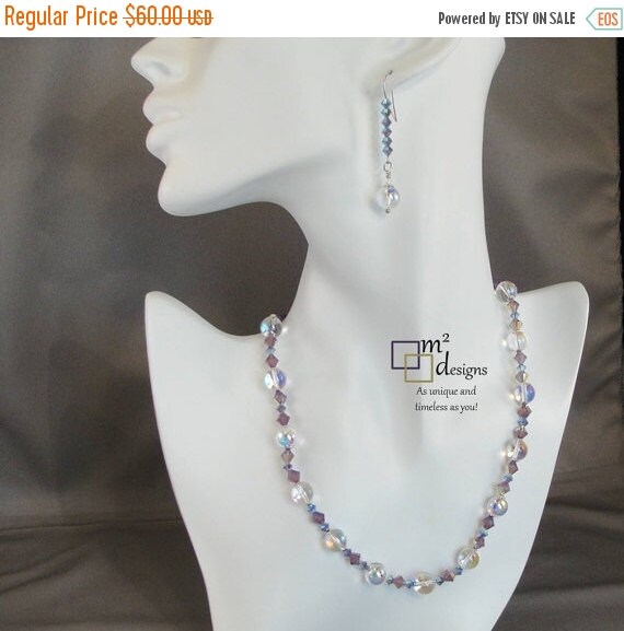 ON SALE Swarovski Crystal Necklace and Earrings Matching Jewelry Set