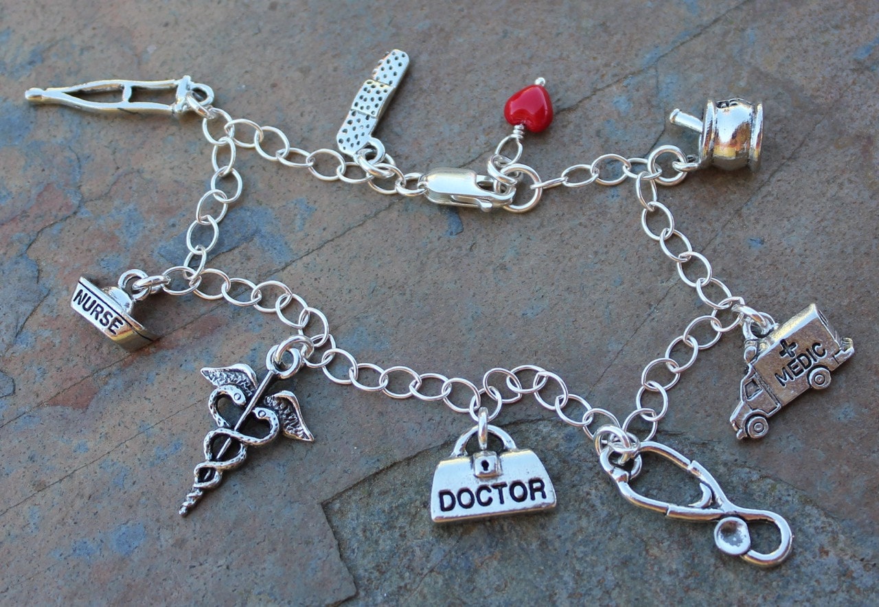 Medical Professional charm bracelet pewter medical themed