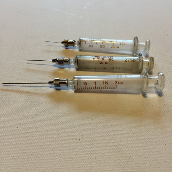 Old Medical Syringe Set Vintage Mid Century Glass Syringes